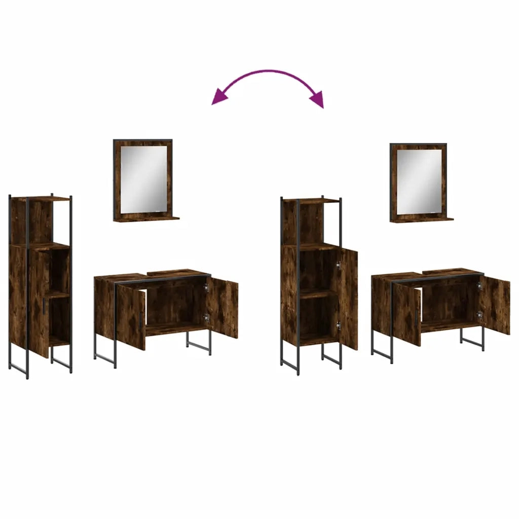 Set Mobili da Bagno | Armadio da bagno 3 pz Rovere Fumo in Legno Multistrato