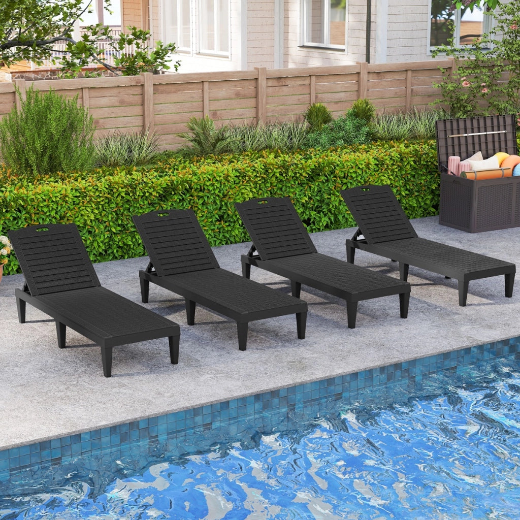 Set da 2 lettini prendisole con schienale regolabile in plastica, Lettino da giardino resistente alle intemperie Nero-Set mobili da esterno