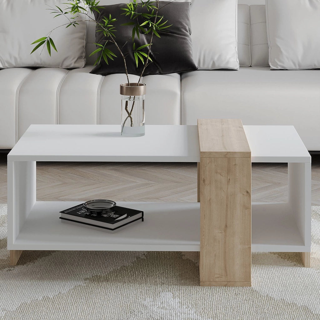 Tavolino in legno "Meleni" - 90 x 49 x 40 cm - Bianco