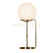 Lampada da tavolo a sfera - Ottone anticato e paralume in vetro opalino