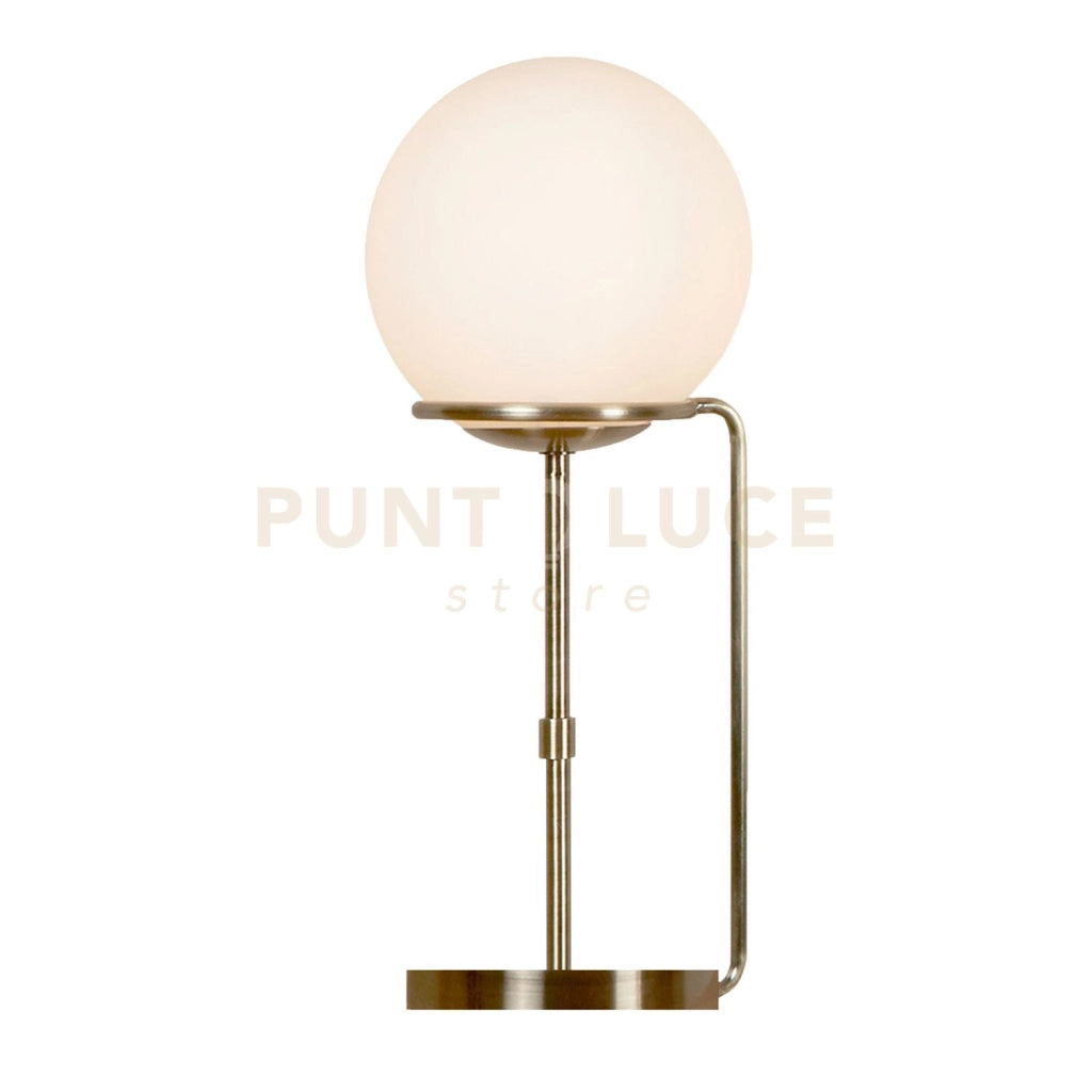 Lampada da tavolo a sfera - Ottone anticato e paralume in vetro opalino