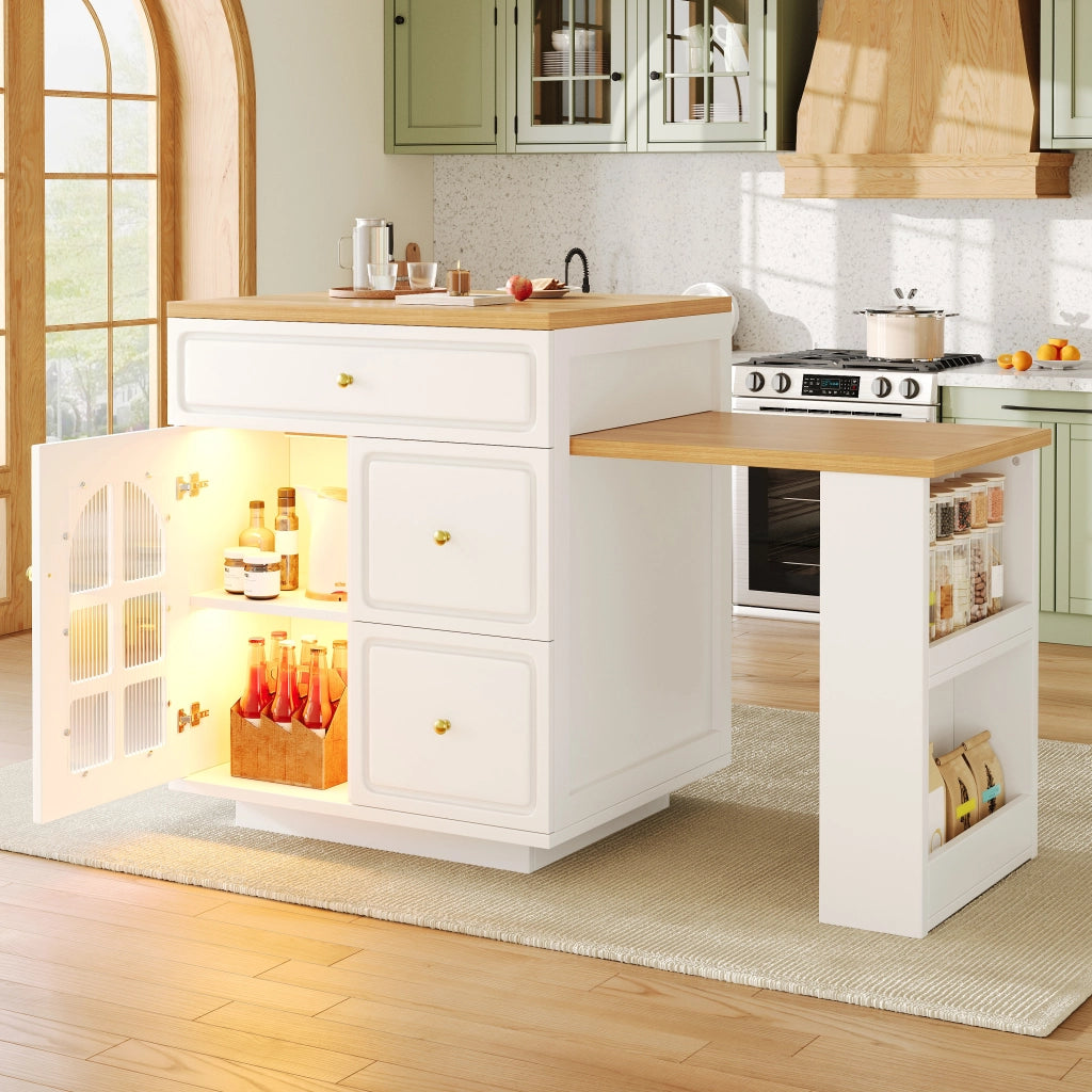 ISOLA CUCINA ESTENSIBILE 122,5-195,5x59x93,5 cm MDF BIANCO con LED RGB