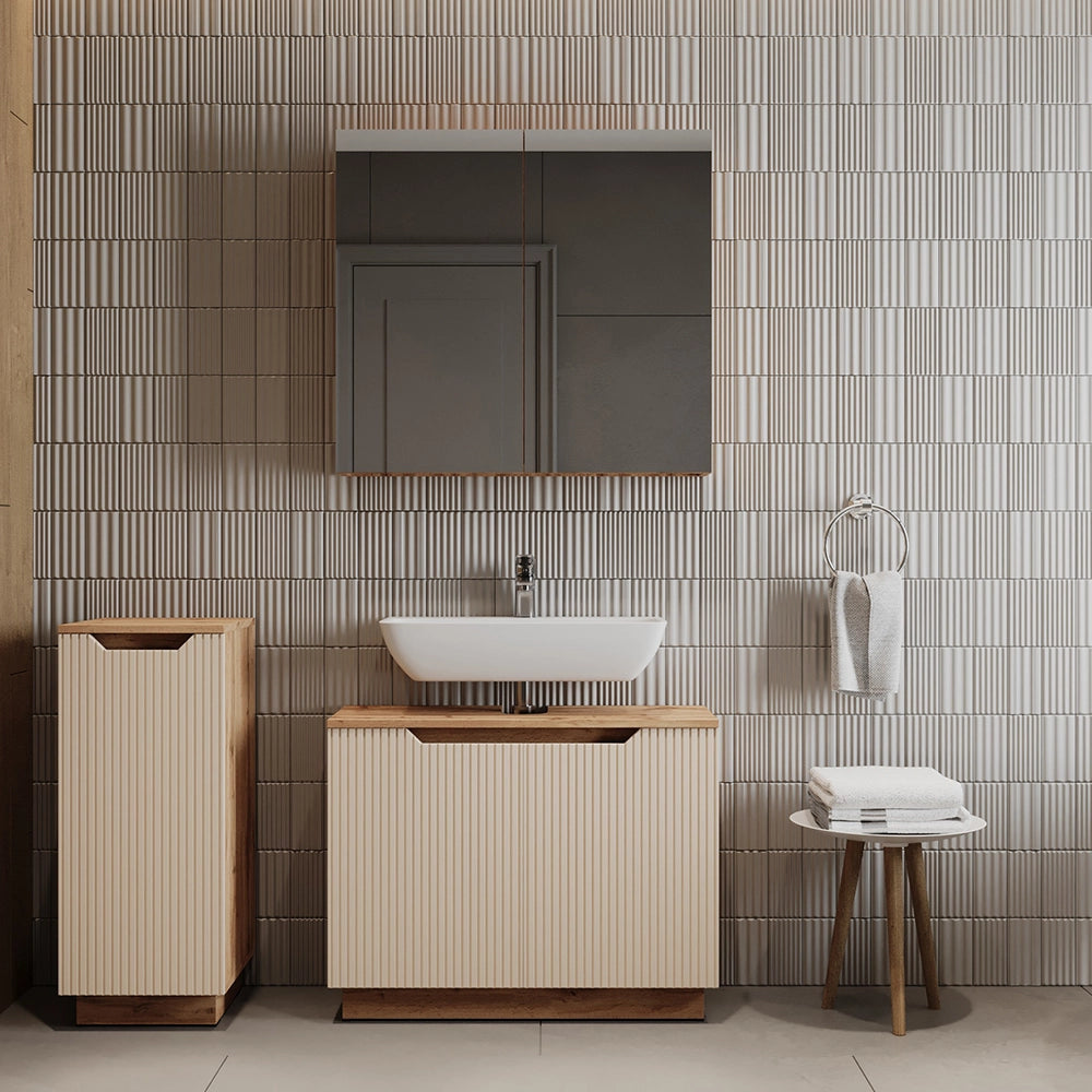 Vicco Set di mobili da bagno Rovere/cashmere a righe 3 parti