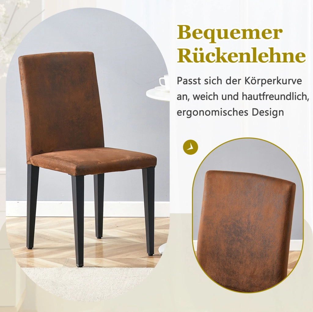 Set di 2 sedie da pranzo moderne in tessuto marrone e metallo nero; 90 cm