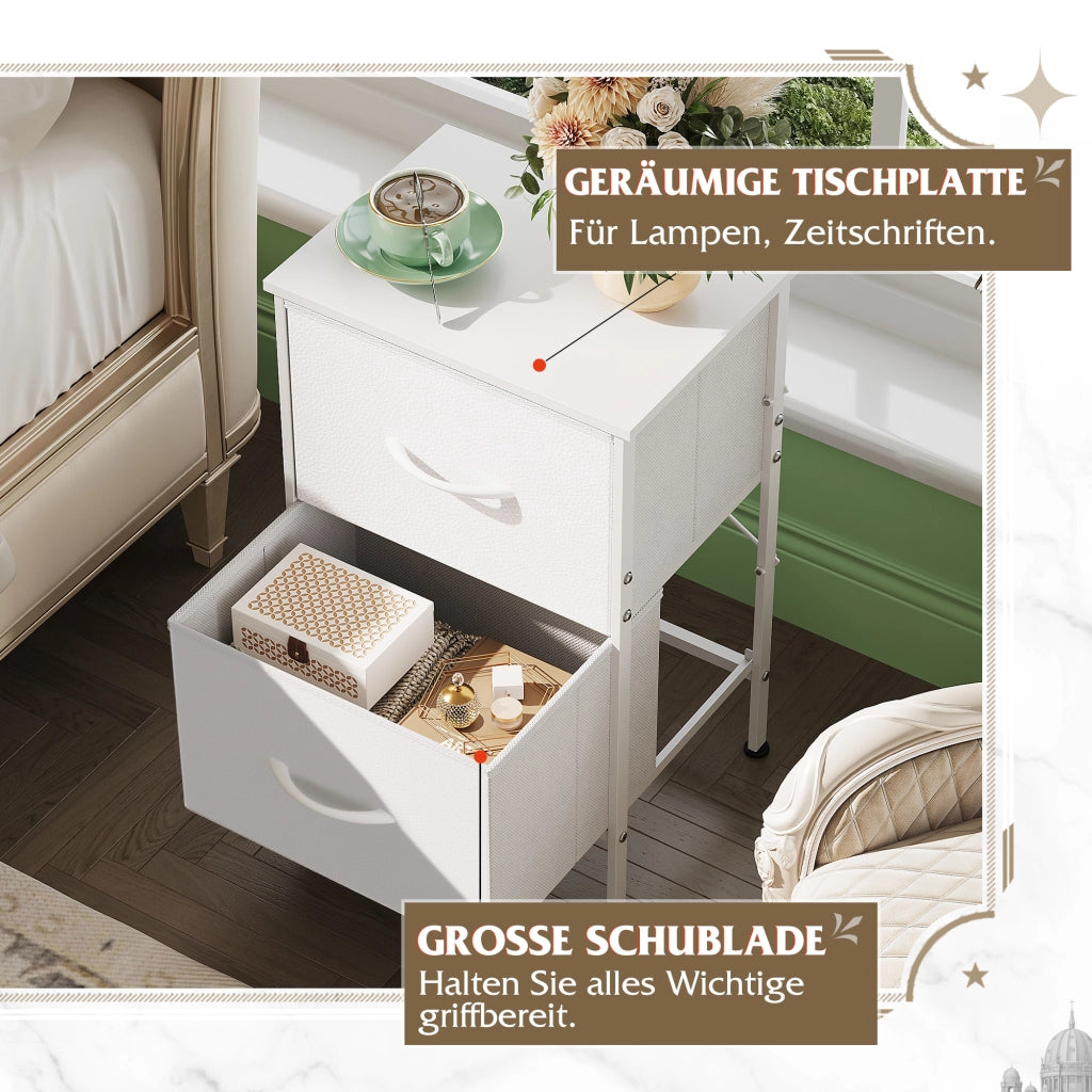 Cassettiera con 2 Cassetti ¨C Xylo ¨C Bianco Tessuto Metallo 60x40x