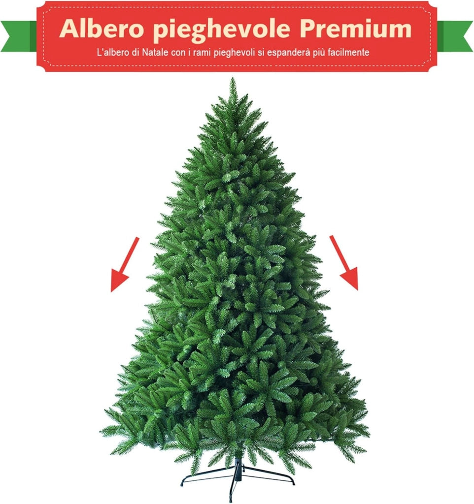 Albero di Natale Artificiale 150/180/225 cm, Albero di Natale con 600/1250/1968 Rami e Supporto in Metallo, Albero di Natale Realistico per Casa, Ufficio e Negozio (150 CM)