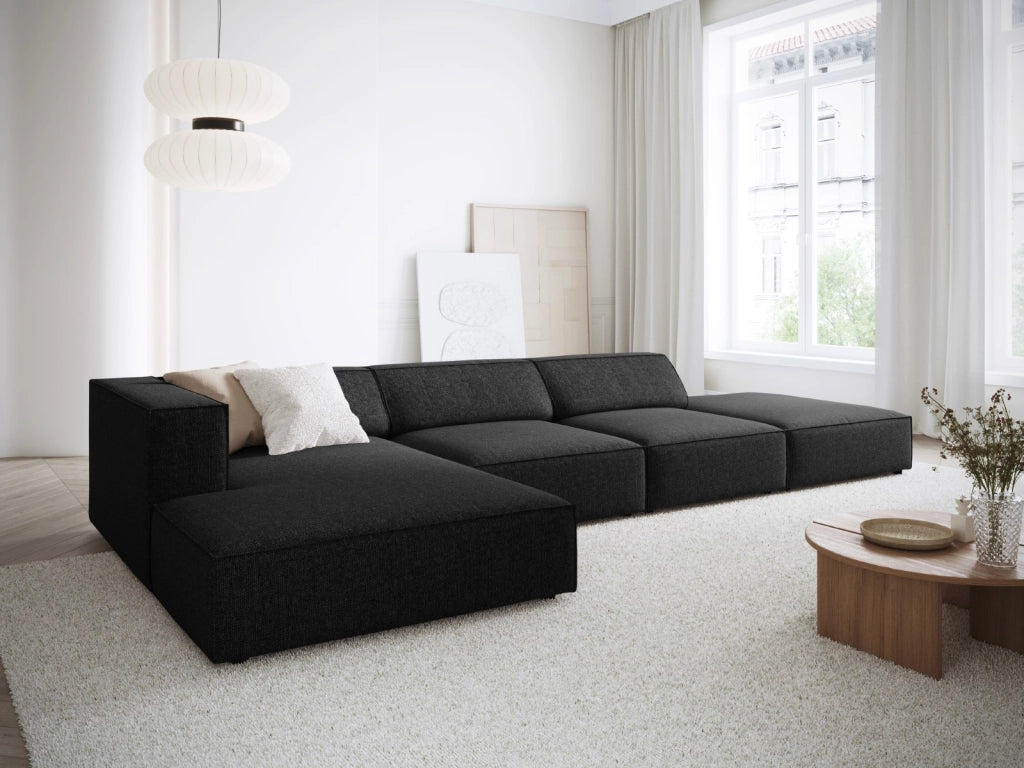 Cosmopolitan Design - Divano angolare sinistro "Arendal" 5 posti in ciniglia nero 