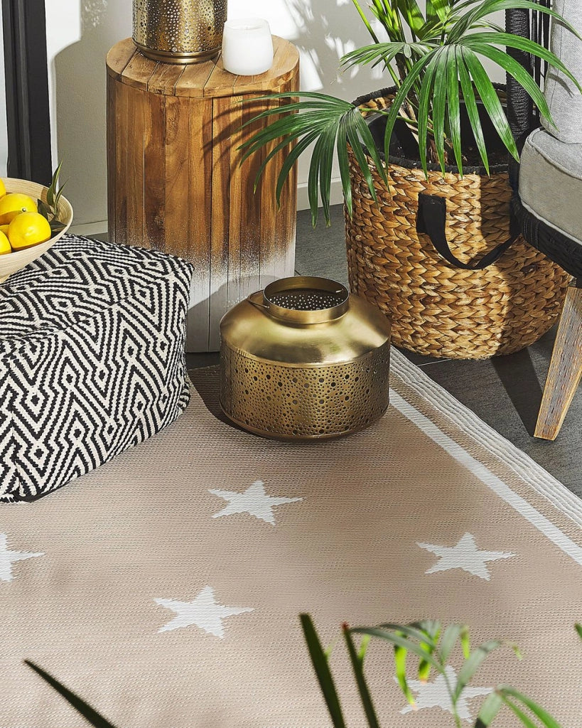 Tappeto per esterno Mat Beige Sintetico 120 x 180 cm Motivo a Stelle Eco Friendly Moderno