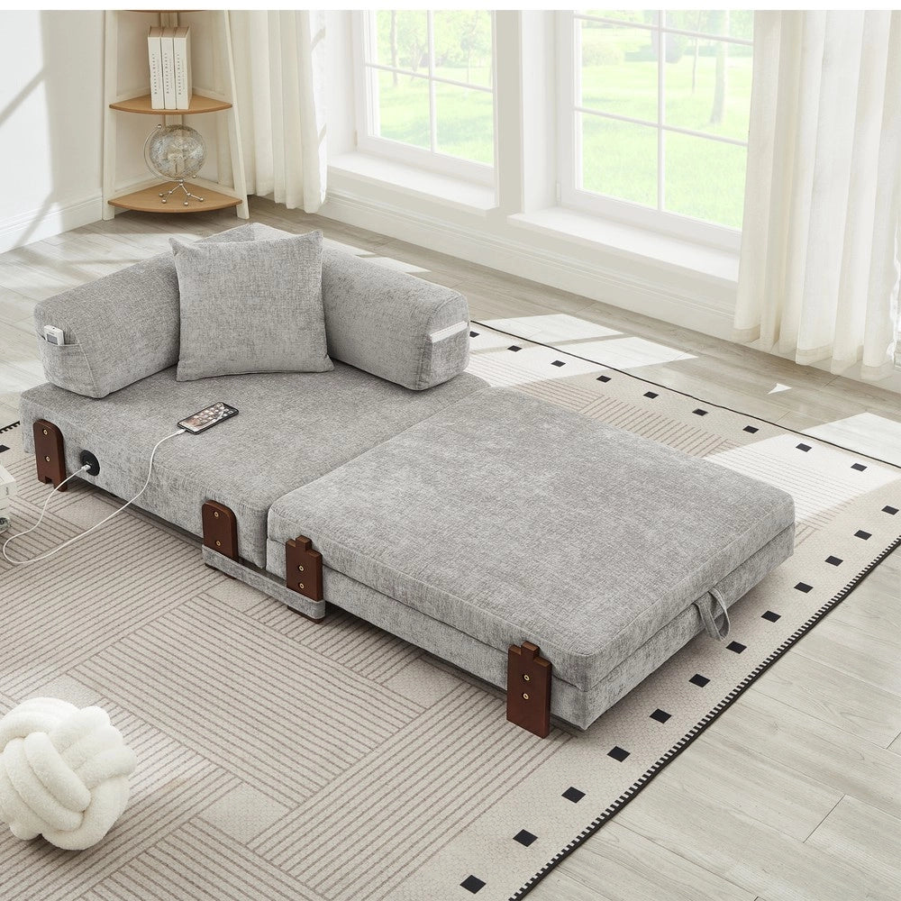Divano Letto Pieghevole con Contenitore, USB e Braccioli ¨C Xylo ¨C Grigio Chiaro