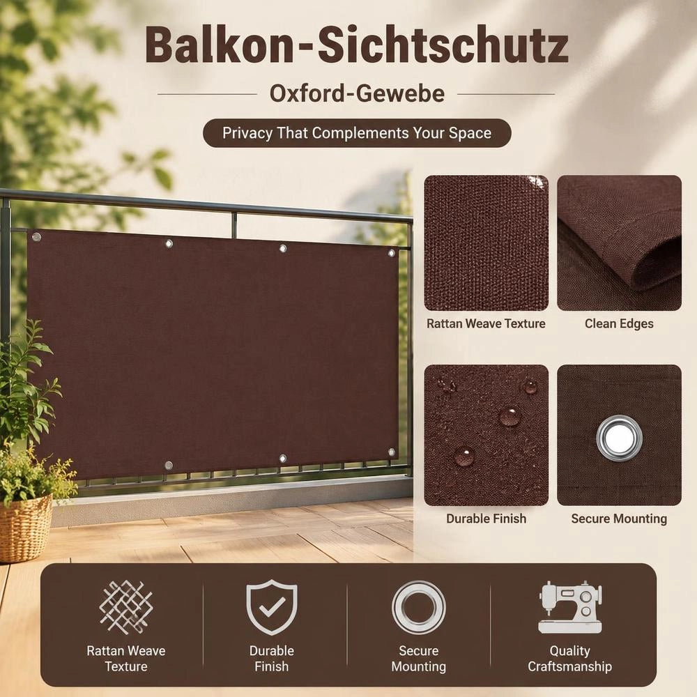 Balcony Privacy Screen, Brown, 75x300 Cm, Oxford Fabric