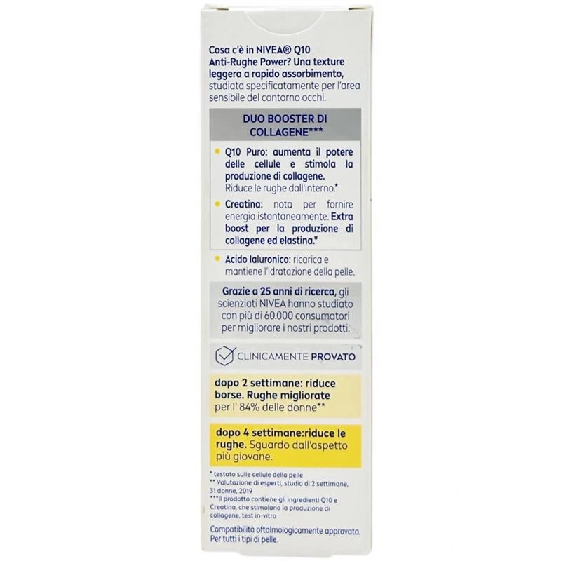 NIVEA CREMA VISO ANTI RUGHE POWER Q10 CONTORNO OCCHI RIDUCE RUGHE BORSE SEGNI D'ESPRESSIONE CON CREATINA E ACIDO IALURONICO 15ML