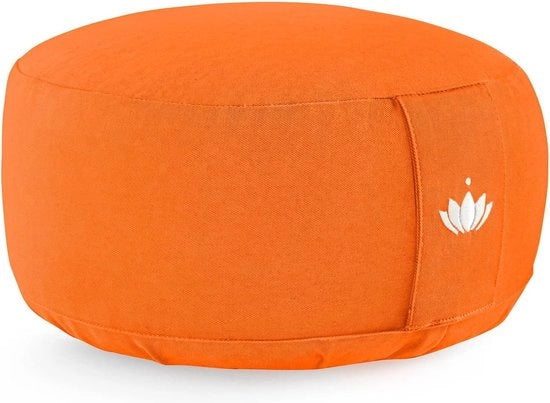 Cuscini per yoga e meditazione, rotondi, loto, altezza seduta 15 cm, copertura lavabile in cotone, cuscino per yoga con imbottitura di spelta, certificato GOTS, con bordo, arancione