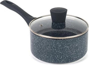 Padella a Cottura Senza Olio Piccola 18 cm Con Coperchio - Adatta A Tutti I Fornelli, Incluso Induzione - Doppio Strato Facile Da Pulire Maniglia in Bakelite morbido - Padella in Alluminio con Marmo Blu in Pressofusione