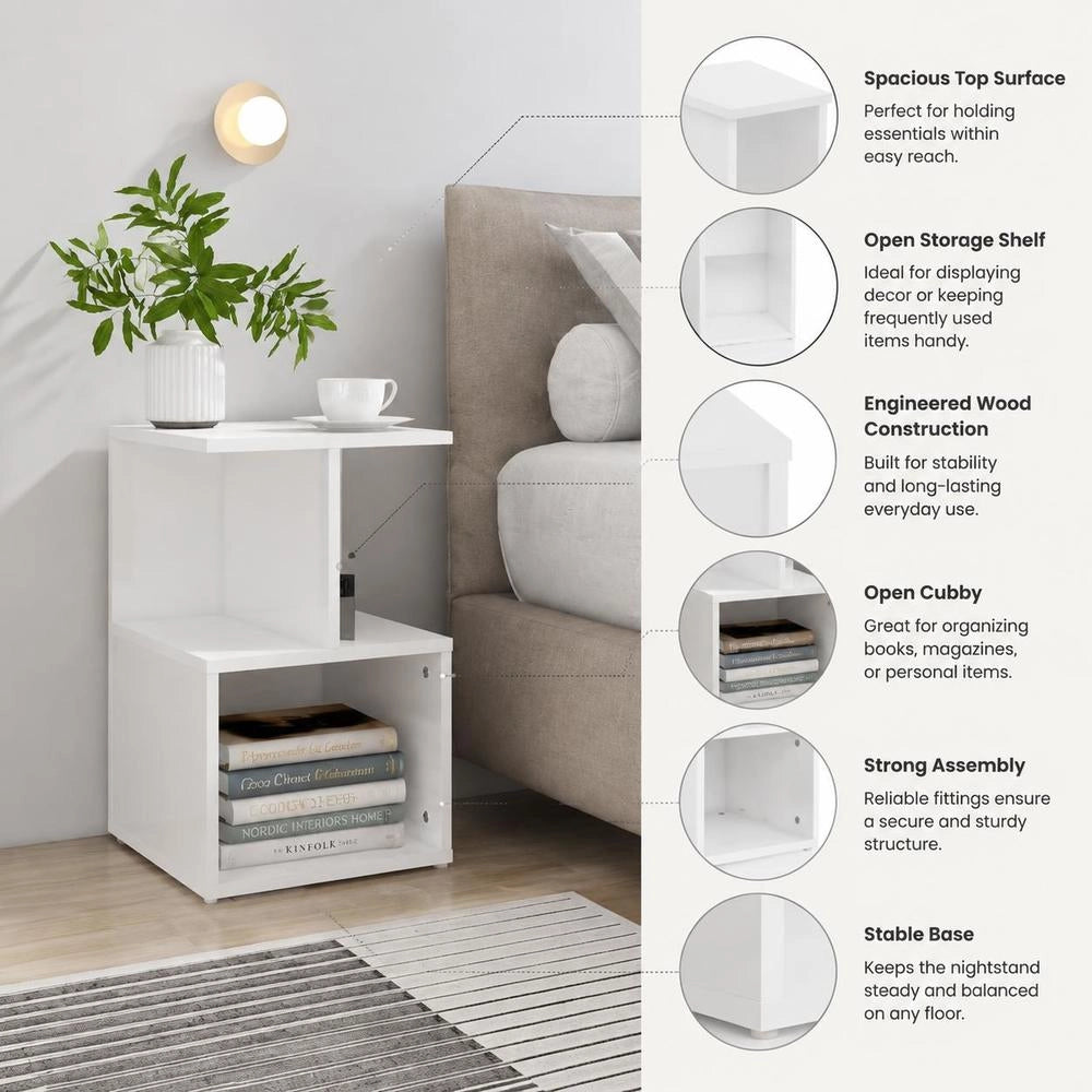 High-gloss White Bedside Table, 35x35x55 Cm, Made Of Engineered Wood