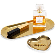 Piatto di conservazione ovale in acciaio inossidabile per cosmetici, gioielli e dessert - Set da 2 pezzi in oro.