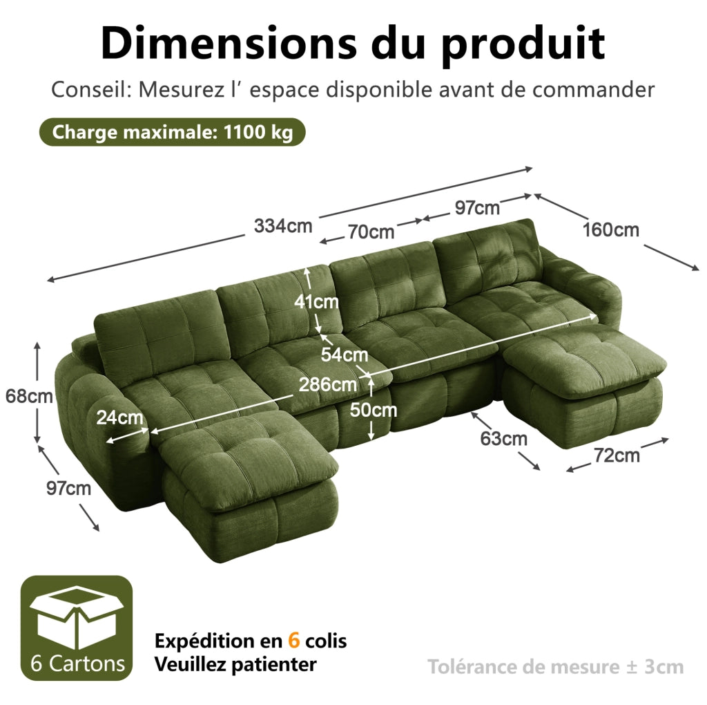 Divano modulare 2 posti 194x97 cm in ciniglia verde HOMVRA