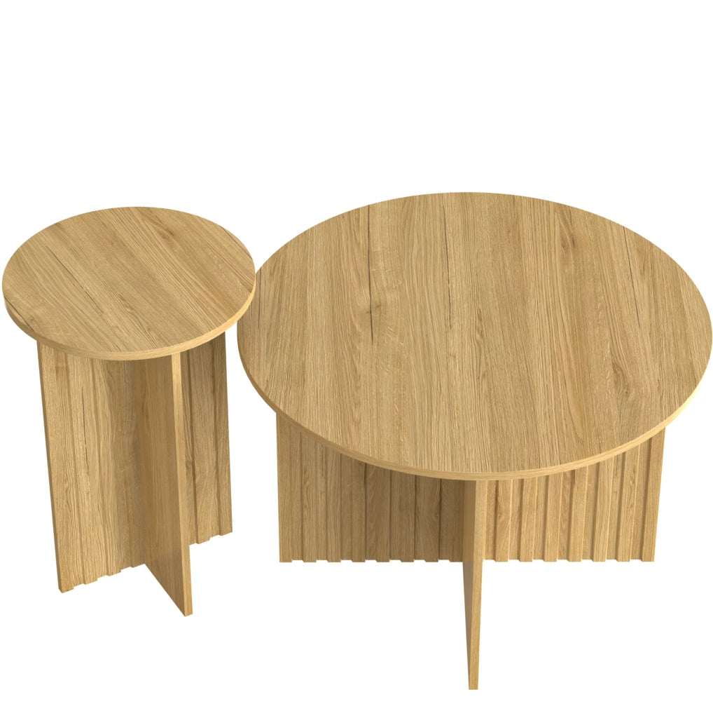 Set di 2 tavolini nesting rotondi in MDF e truciolare; colore naturale; ? 76 e 40 cm