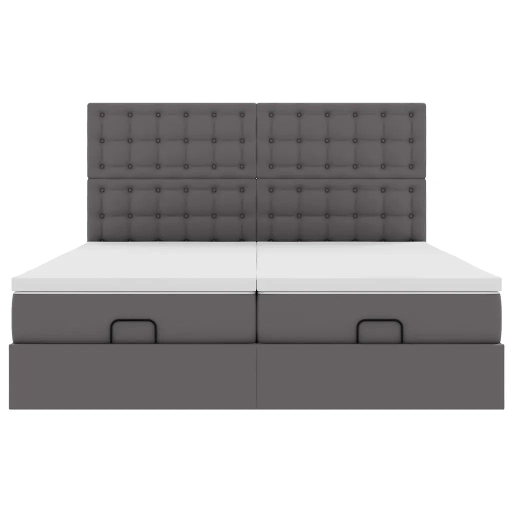 Struttura Letto Pouf con Materassi Grigio 200x200 cm Similpelle 3313662
