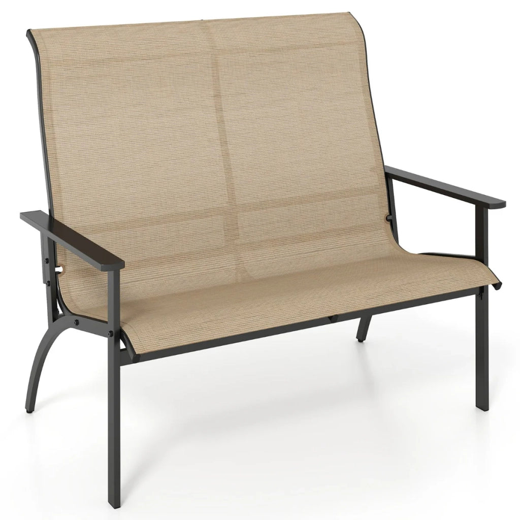 Panca da giardino 81 x 120 x 106 cm per 2 persone ergonomica e robusta in tessuto color caffè 20_0010535