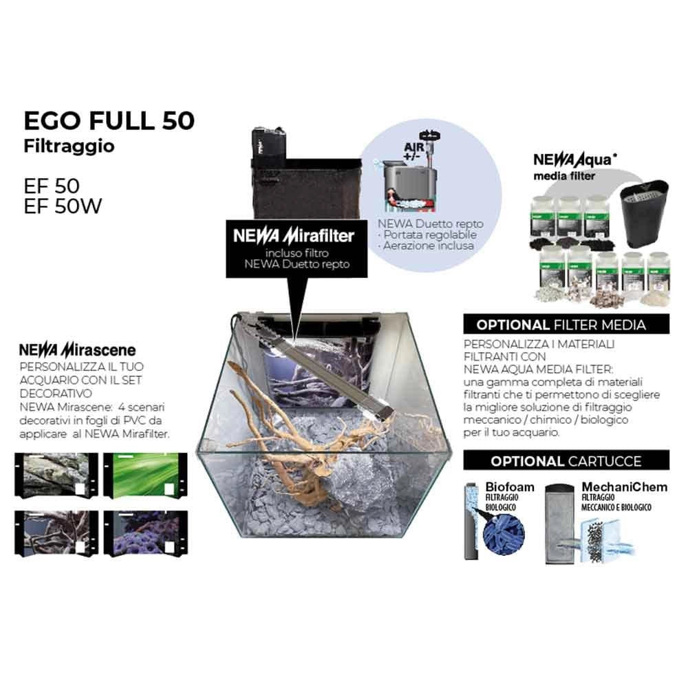 Newa Ego Full EF50 Colore nero cm35,8x36,5x39,5h - acquario con illuminazione LED e filtro incluso