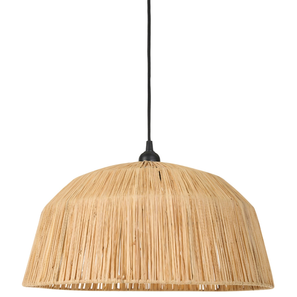 Lampada a sospensione con paralume in paglia naturale intrecciata a cupola, stile boho-japandi