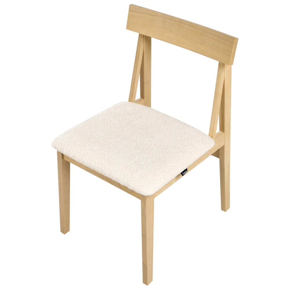 Set di 2 sedie da pranzo Struttura in legno di gomma chiaro Seduta in bouclé beige Design retrò senza braccioli
