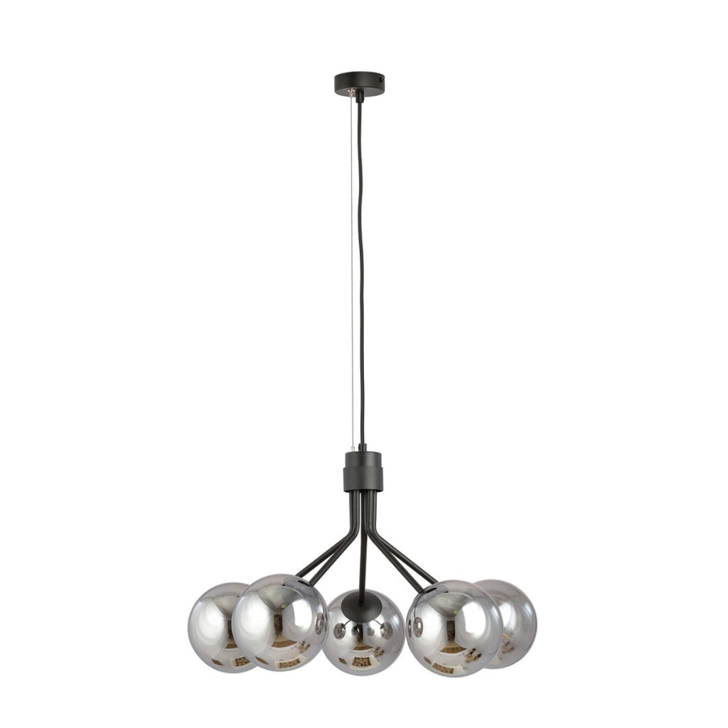 Lampada a sospensione NOVA in acciaio nero con diffusori in vetro grafite