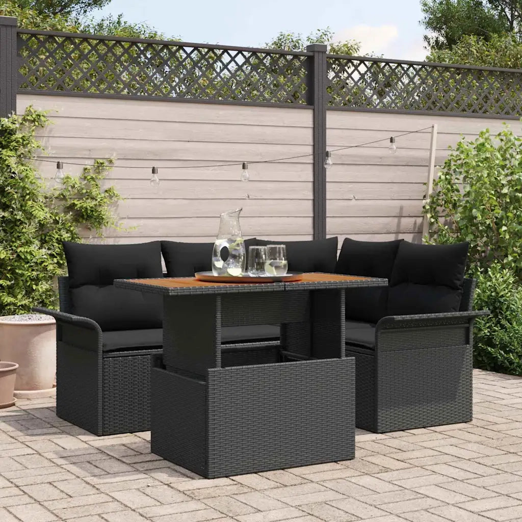 Set Divano da Giardino con archiviazione 5 pcs Nero Poly Rattan