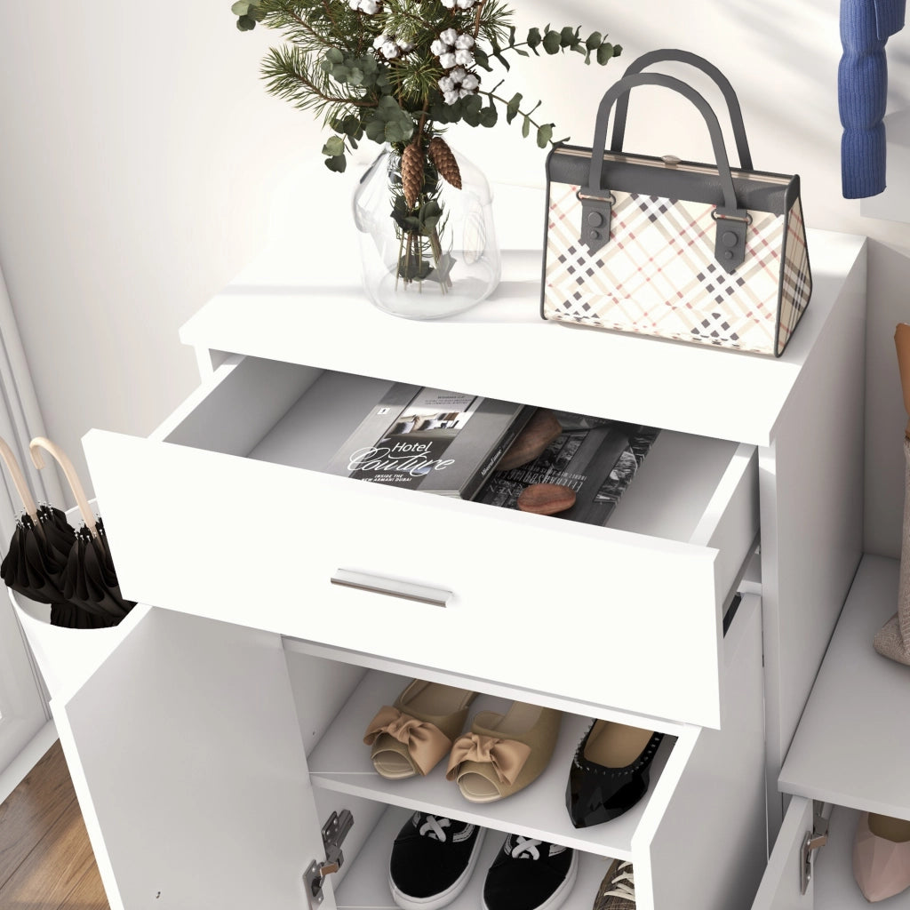 Scarpiera con Appendiabiti ¨C zephmum ¨C Legno Bianco 100x32x187 cm