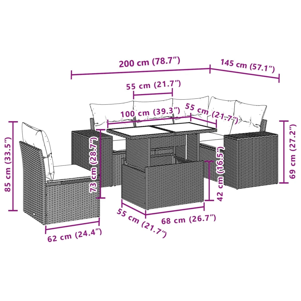 Set Divano da Giardino 6 pz con Cuscini Grigio in Polyrattan 3269170