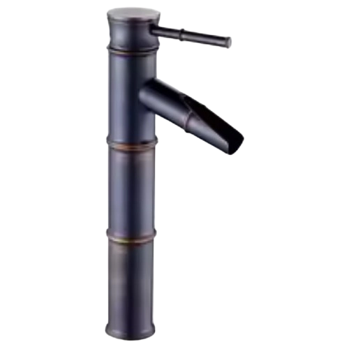 YURI | Rubinetto per bagno a cascata in bambù  alto nero | Raccordo in acciaio inox per lavelli alti | Miscelatore giapponese 2 attacchi