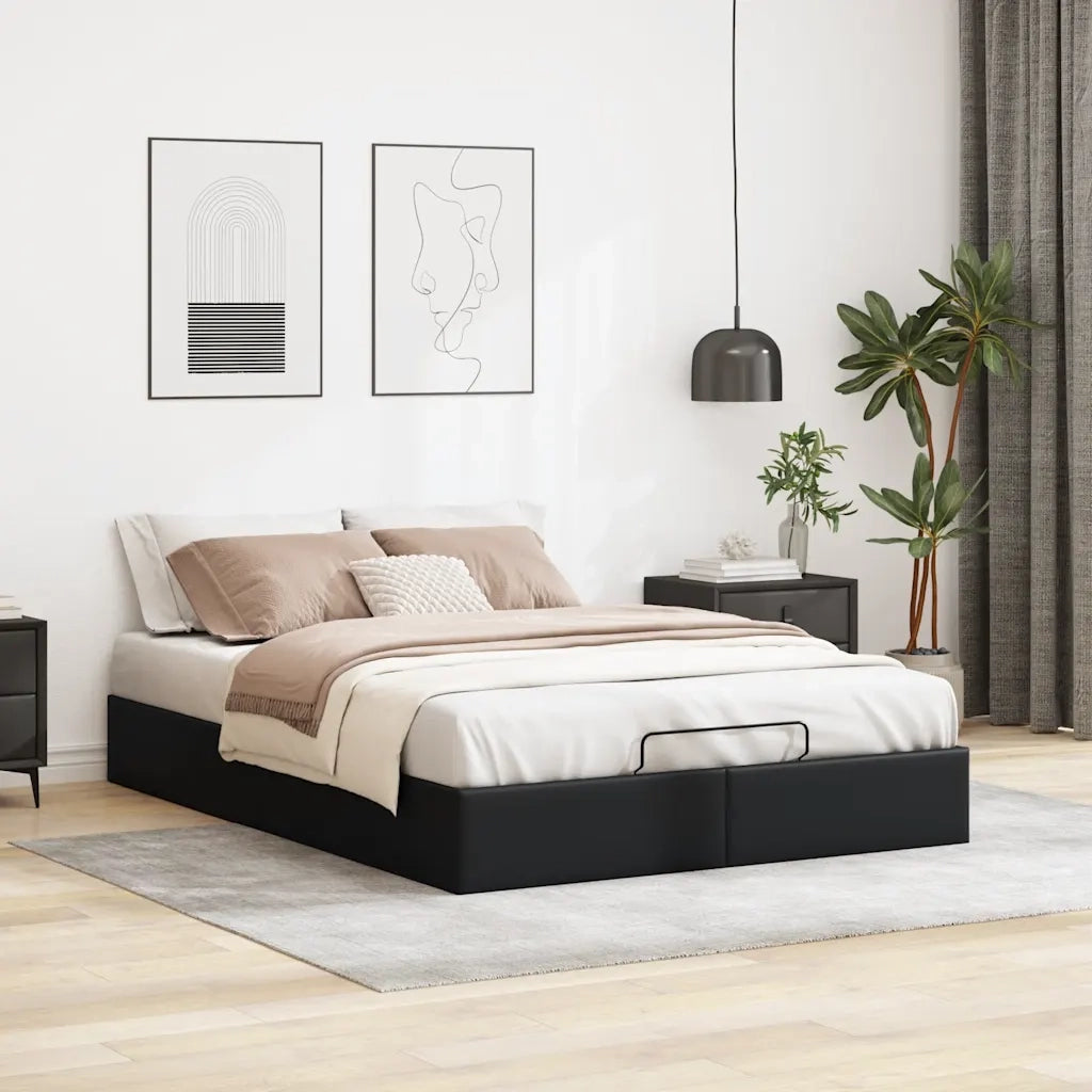 Struttura Letto Pouf senza Materasso Nero 140x190 cm Similpelle