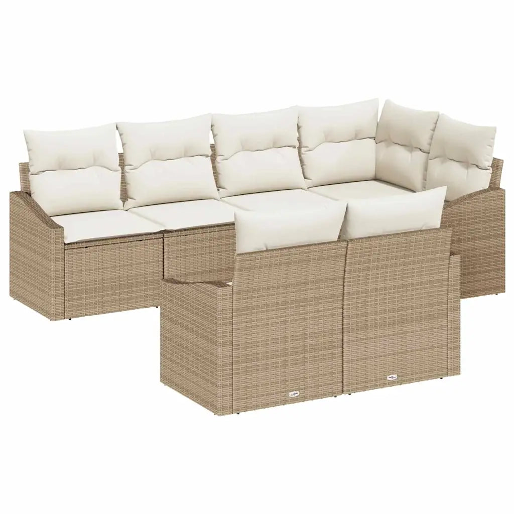 Set di divani con cuscino 7 pcs Beige polyrattan