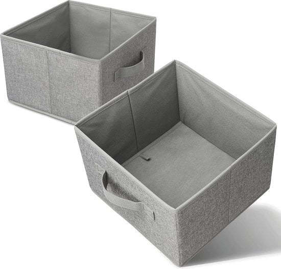 Cassetto di archiviazione, set da 2 pezzi, grigio per armadio, ufficio, camera da bambino, cassetto pieghevole (27 x 28 x 20 cm), cassa di stoffa per abbigliamento, giocattoli, accessori.