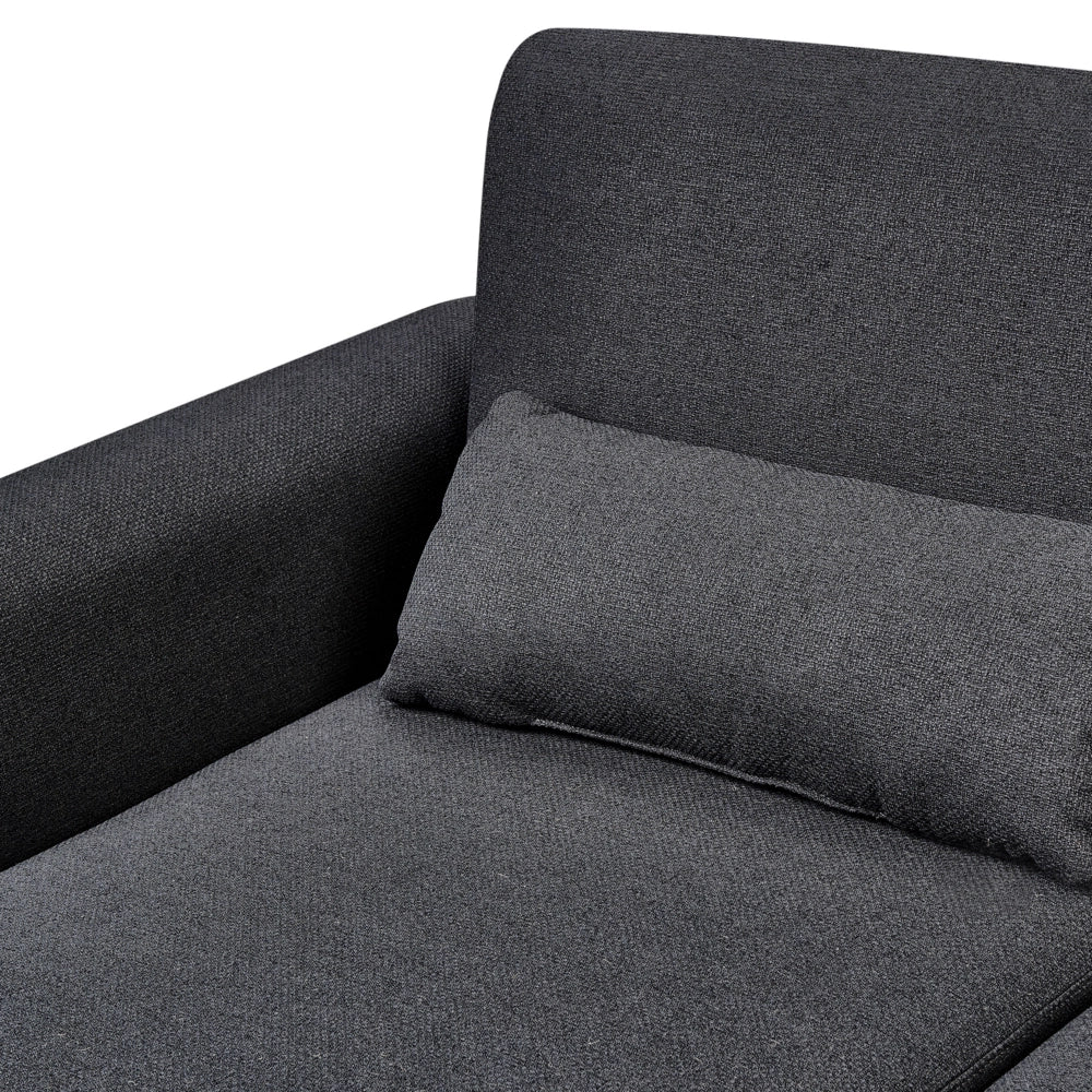 Divano letto ad angolo Rivestimento nero in tessuto poliestere Gambe in legno chiaro Cuscini Design moderno