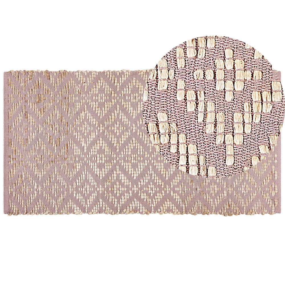 Tappeto rettangolare in cotone e iuta beige e rosa 80 x 150 cm soggiorno camera da letto