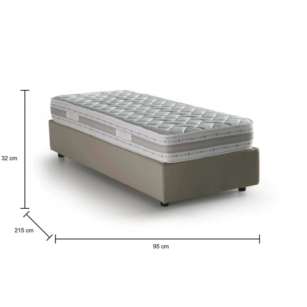 Letto singolo Avova, Letto contenitore con rivestimento in tessuto, Made in Italy, Apertura frontale, con materasso cm 80x200 incluso, Tortora