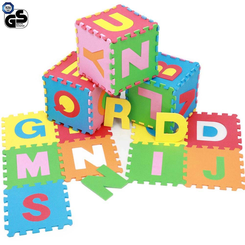 Tappeto Puzzle per Bambini Set 26 Pezzi Tappetino Gioco Alfabeto con Lettere Staccabili in Gomma Multicolore