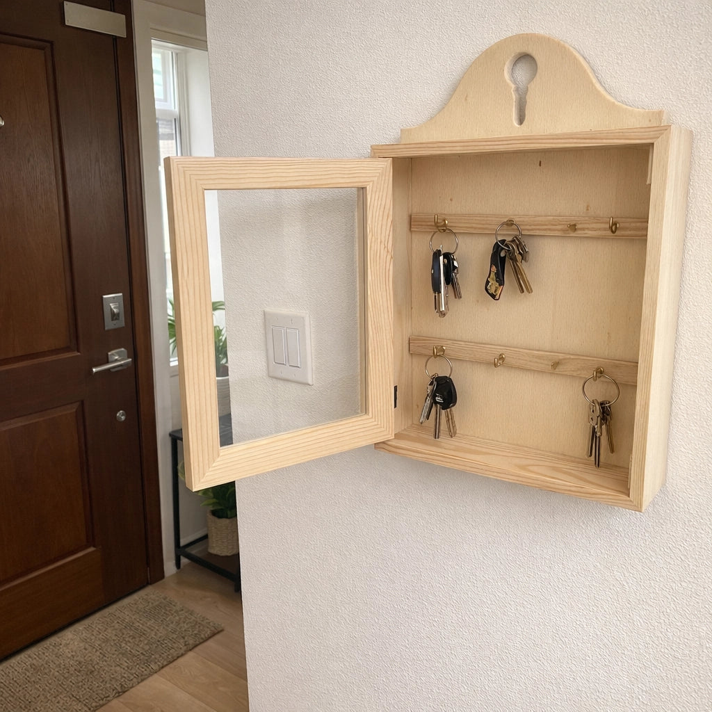 Cassetta Portachiavi da Parete in Legno 6 Posti con Anta e Vetro | 74029