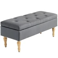 Panchina Contenitore 2 in 1 con Coperchio in Velluto a Molla Trapuntato e Piedi in Legno, Grigio Scuro