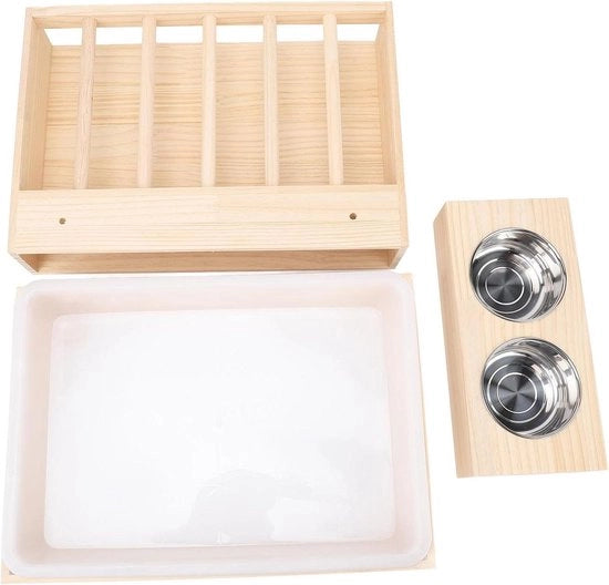Ciotola di alimentazione in legno con supporto per piccoli animali domestici - Design ridotto sprechi