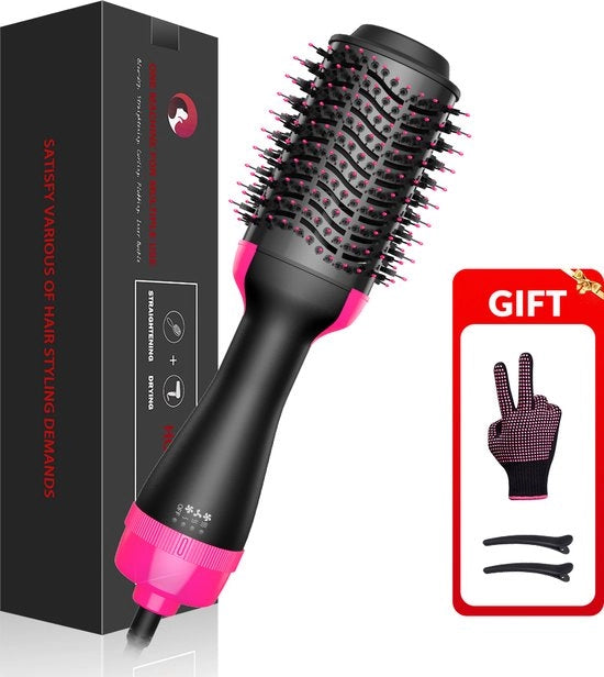Fohnborstel Professionale Unica Passo - Asciugacapelli e Spazzola di Aria Calda, Föhn Ioni Elettrico - Nero/Rosso