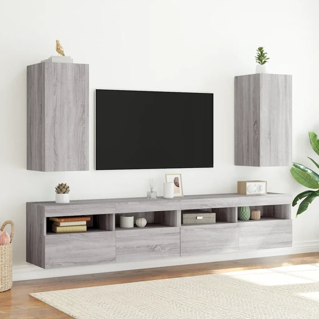 Mobile TV a Parete con Luci LED Grigio Sonoma 30,5x35x70 cm 837242