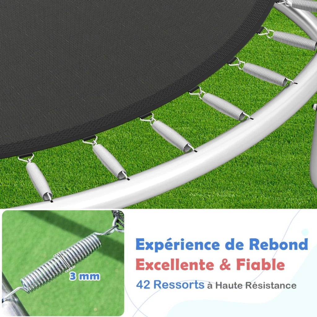 Trampolino da esterno 244 x 240 x 60 cm con rete di sicurezza e scala antiruggine multicolore in acciaio zincato 20_0014505