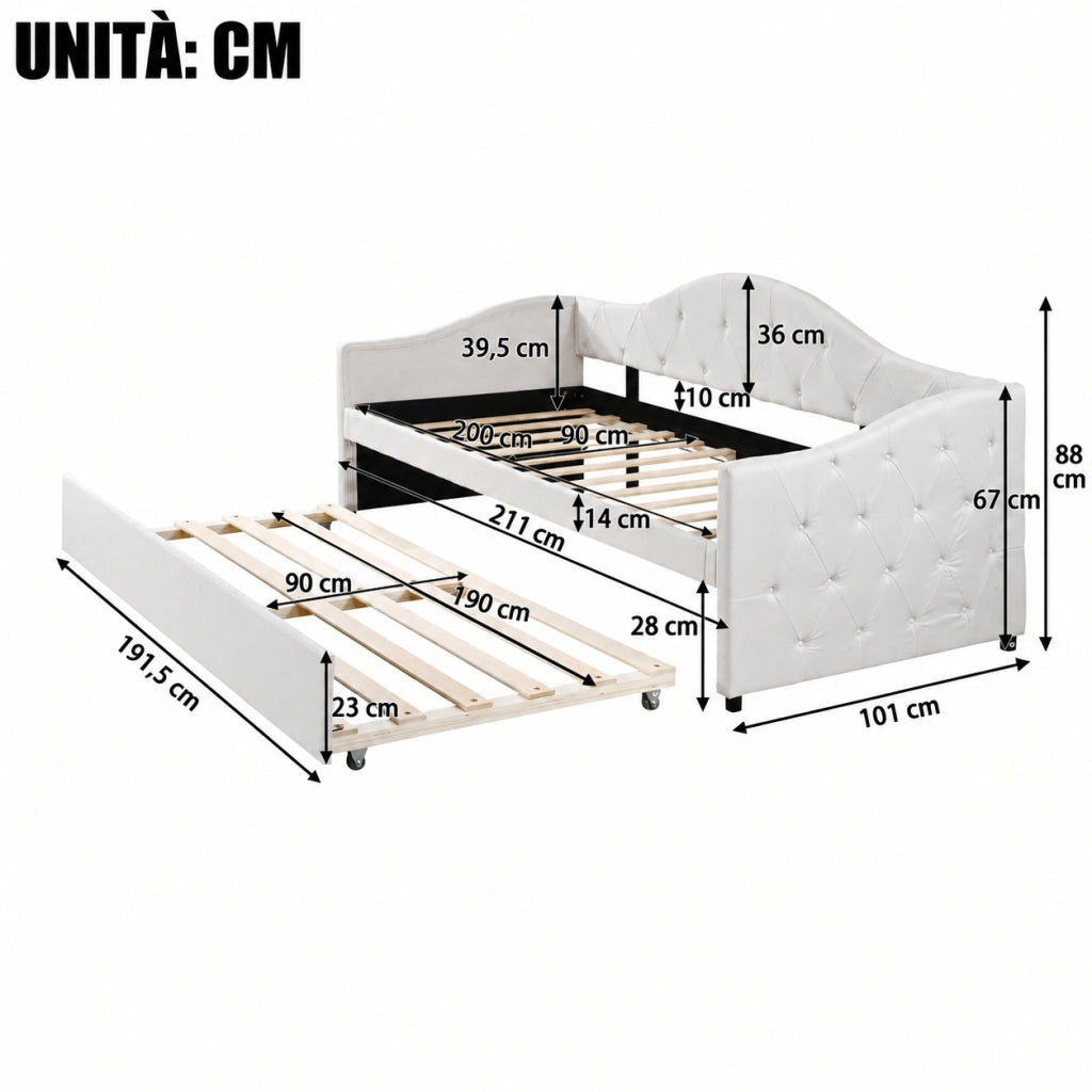 Letto divano trasformabile 140 x 200 cm; testiera LED multicolore; 17 doghe; PU e MDF; rosa