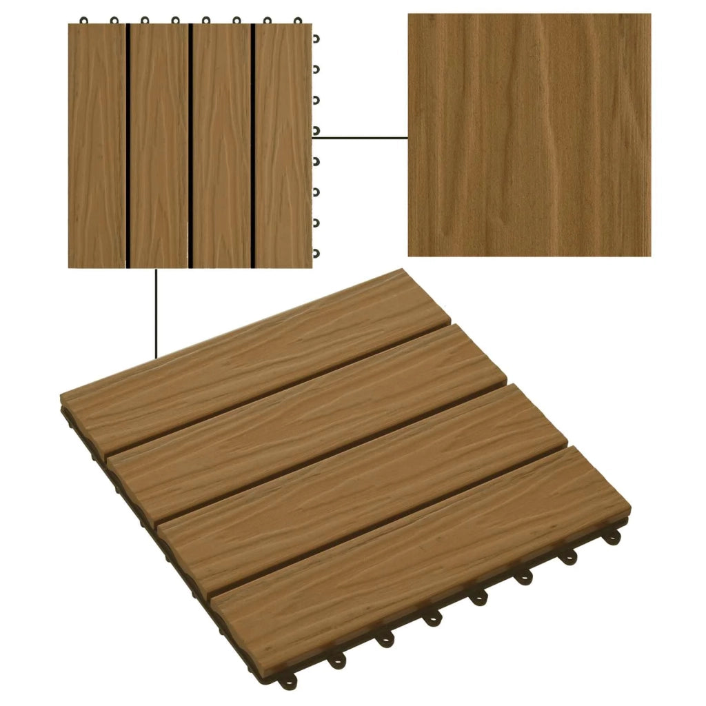 Piastrella per Decking 11 pz Teak riciclato 30 x 30 cm WPC CFW2574574
