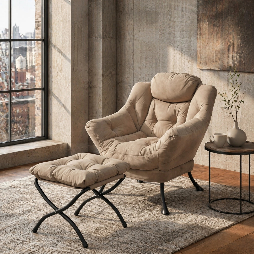 Poltrona relax con poggiapiedi e tasca laterale, colore khaki