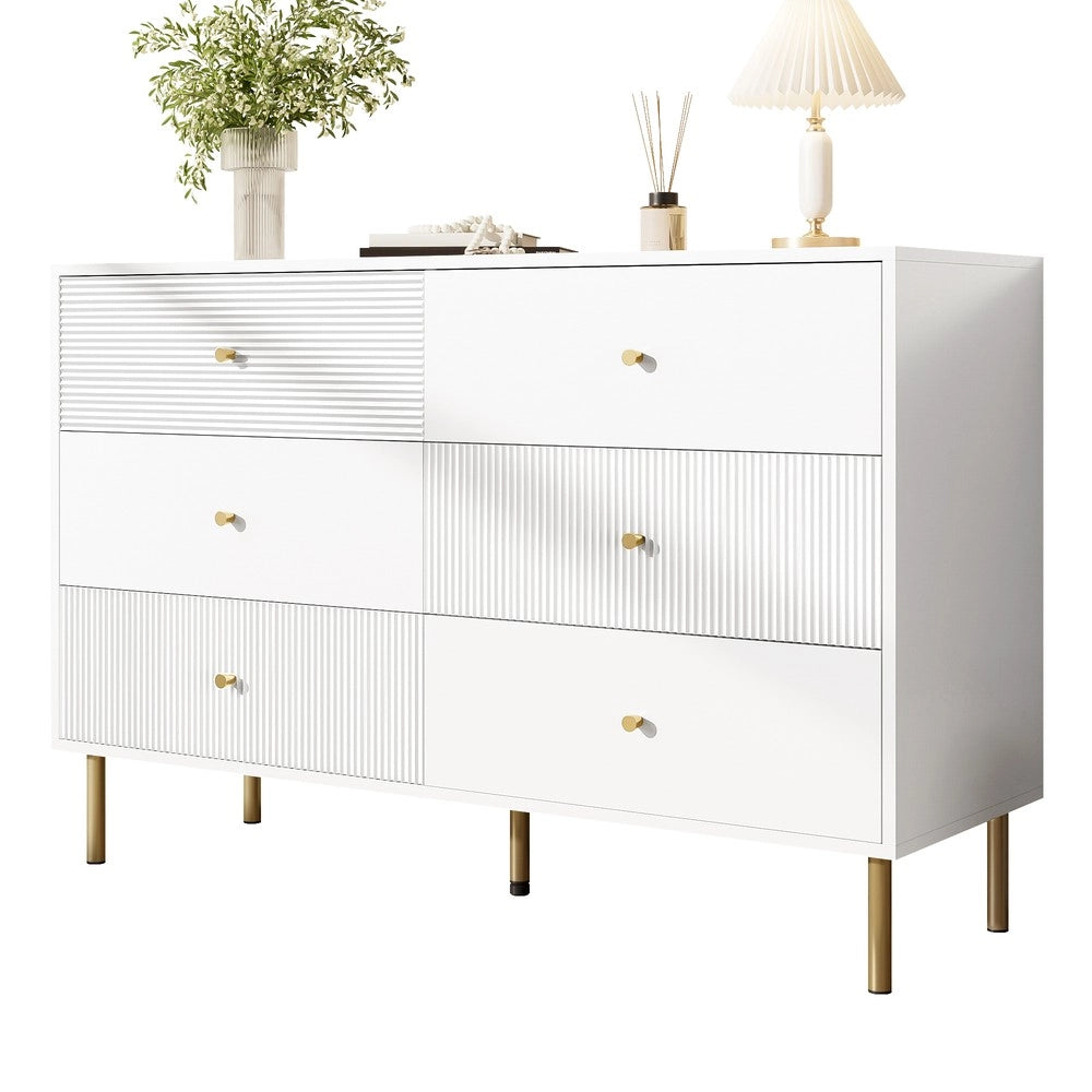 Cassettiera Moderna 6 Cassetti ¨C MINIMAL ¨C Bianca MDF Metallo 120x40x78