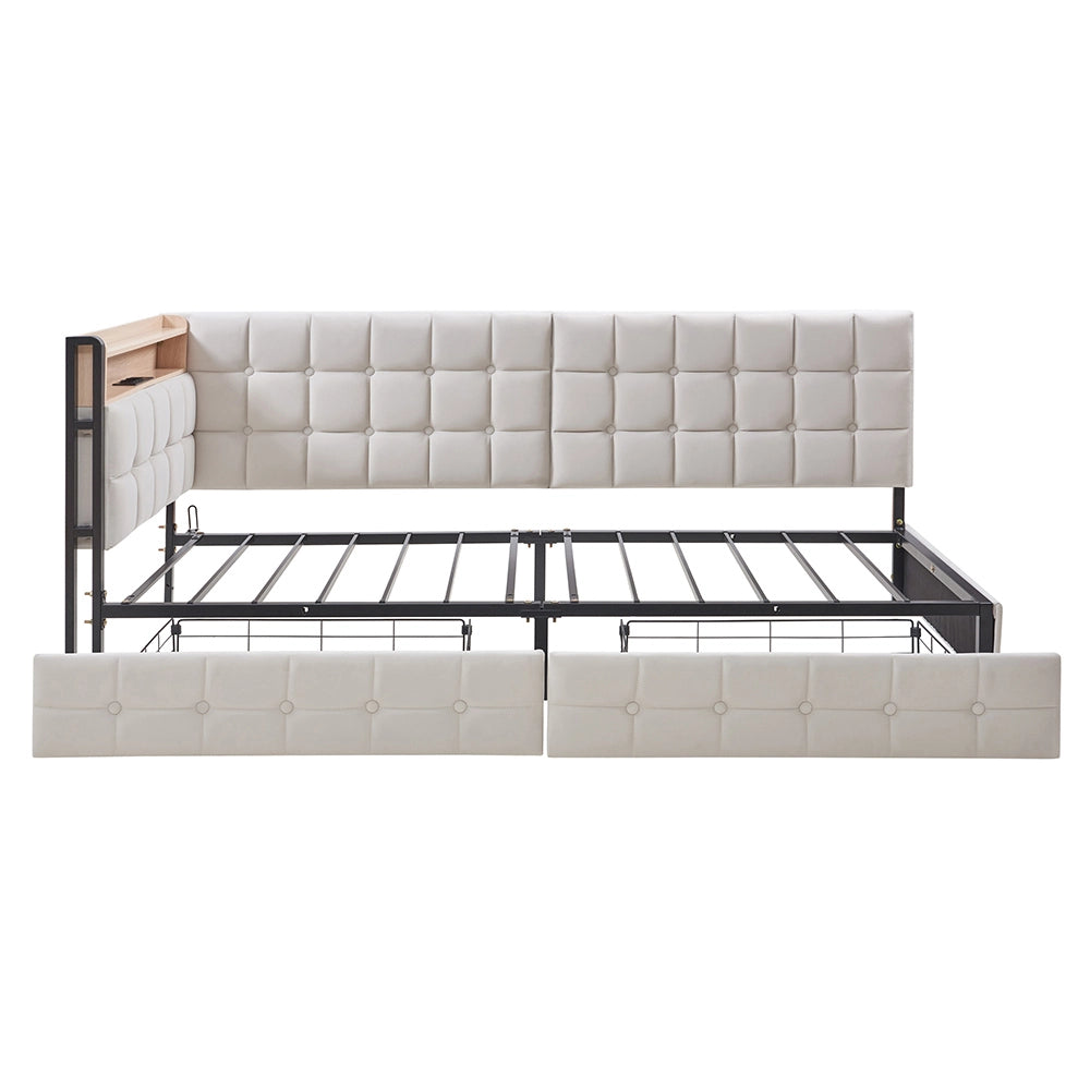 Divano letto - Xylo - 90x200 cm 2 cassetti LED USB beige