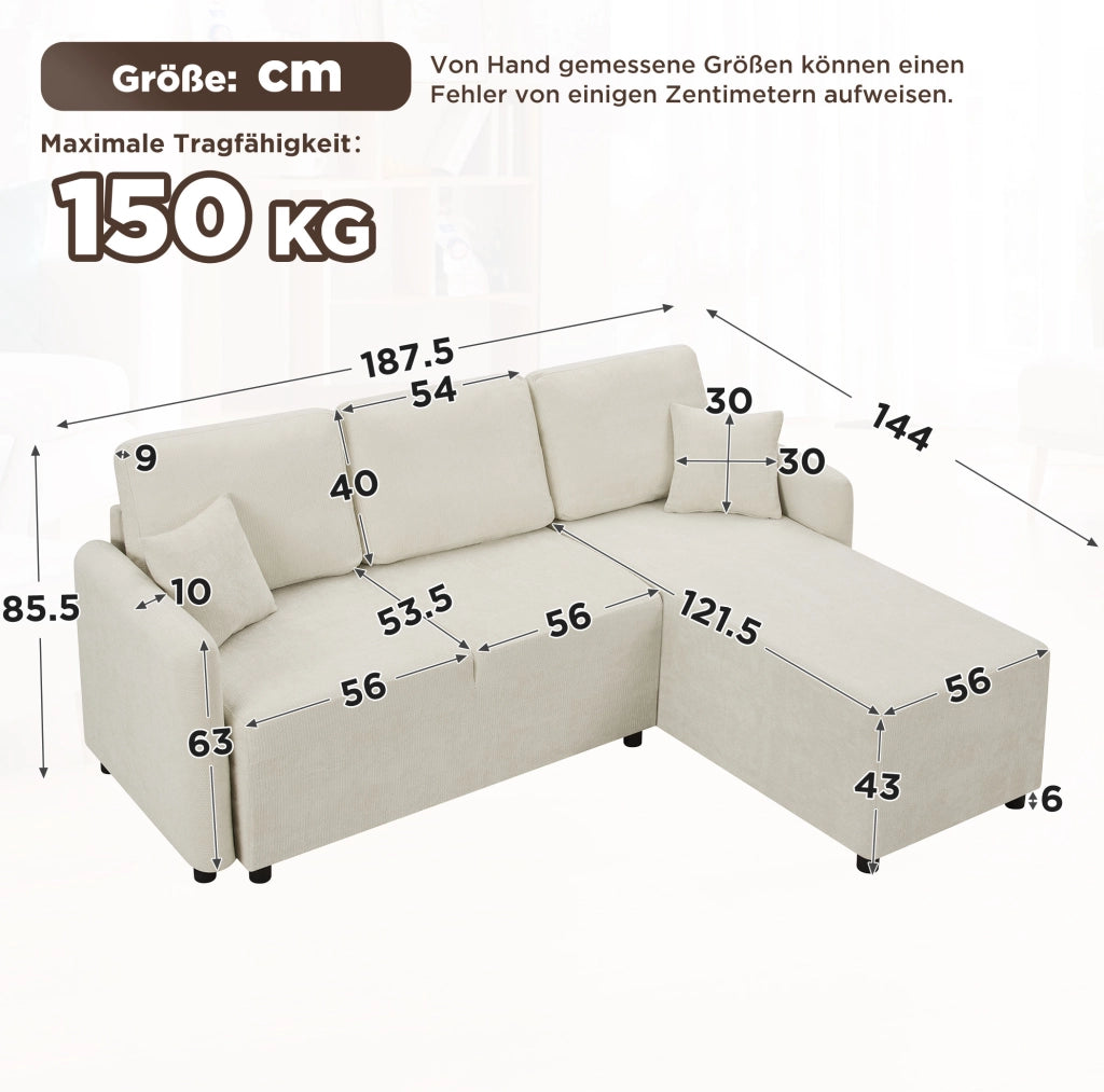 Divano angolare 3 posti a L in ciniglia beige chiaro